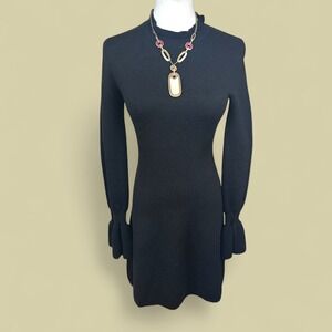 Wilfred SZ 2 Black Knit Dress Mock Neck Long Sleeve Mini Ruffle‎ Cuff Womens